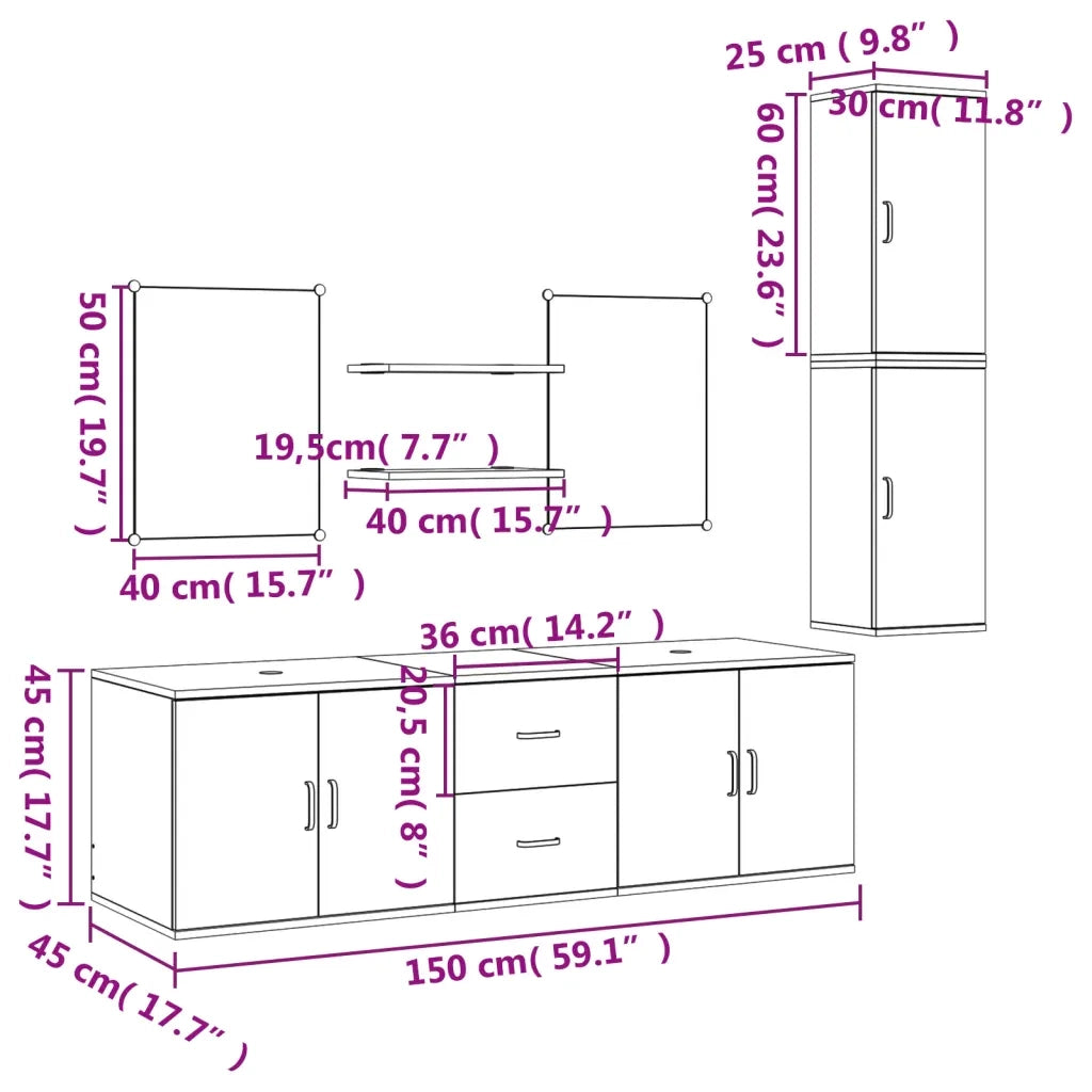 Set Mobili da Bagno | Armadio da bagno 7 pz Nero in Legno Multistrato
