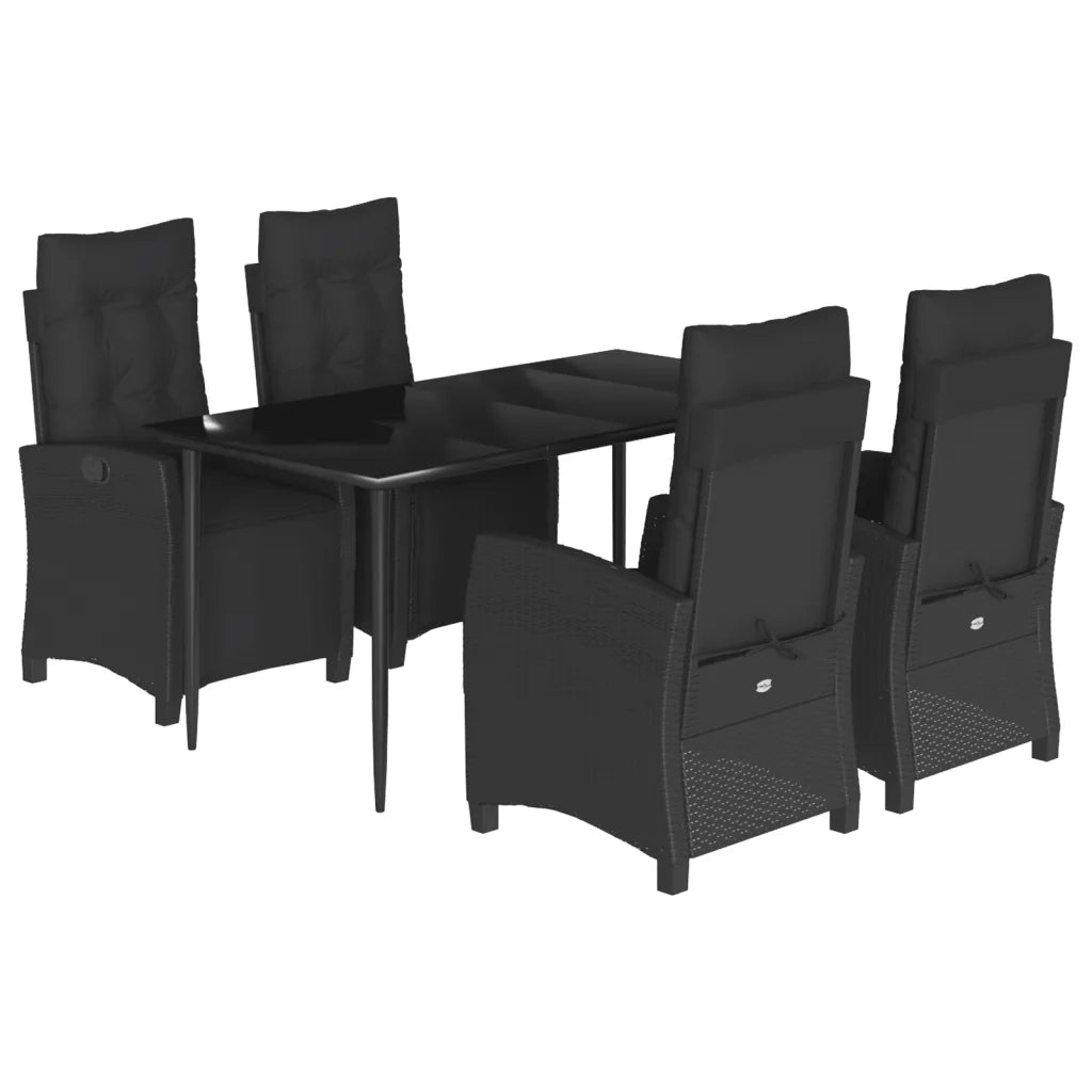Set da Pranzo da Giardino 5 pz Nero con Cuscini in Polyrattan
