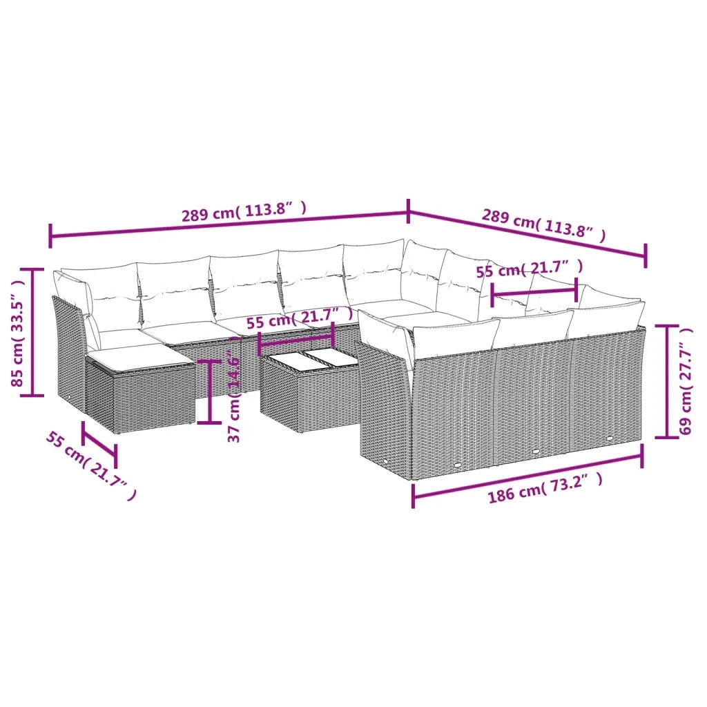 Set Divani Giardino 13 pz con Cuscini Grigio Chiaro Polyrattan 3250481