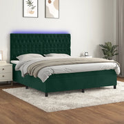 Letto a Molle con Materasso e LED Verde Scuro 160x200cm Velluto 3136314