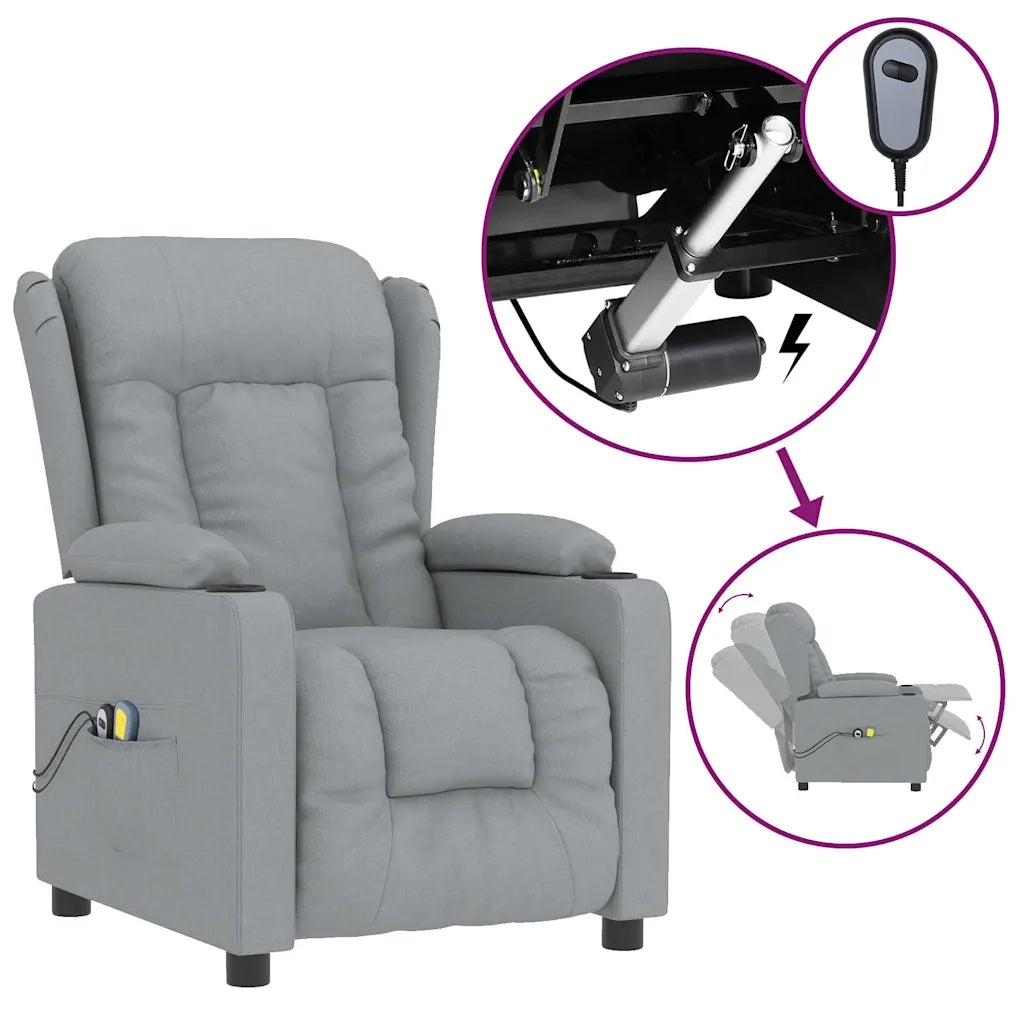 Poltrona Massaggiante Elettrica Grigio Chiaro in Tessuto 3098789