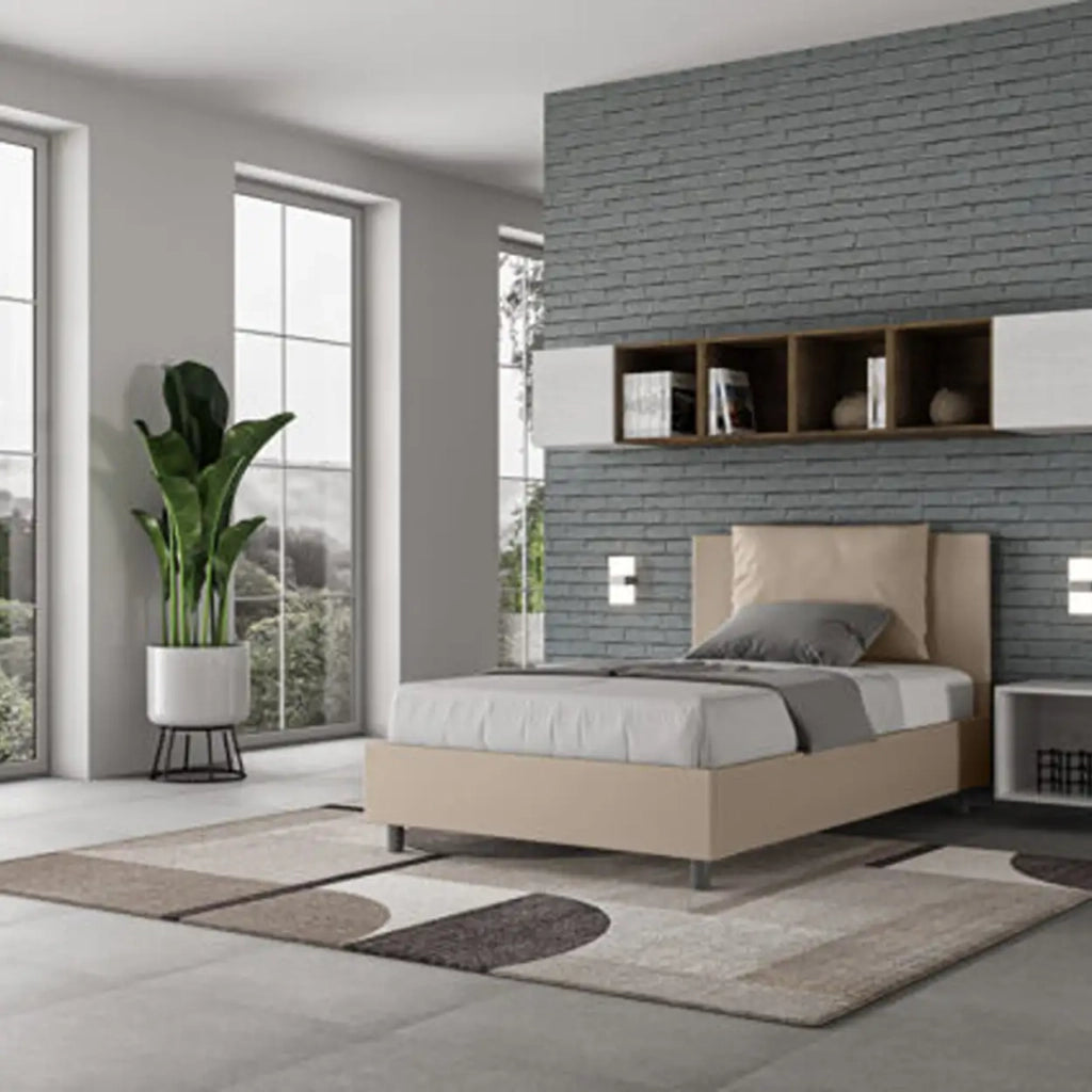Letto una piazza e mezza senza rete imbottito 120x210 similpelle tortora Antea
