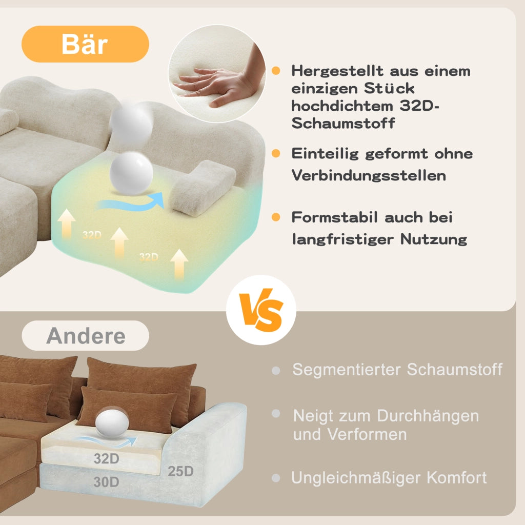 Divano modulare 2 posti con pouf in schiuma 32D e velluto beige