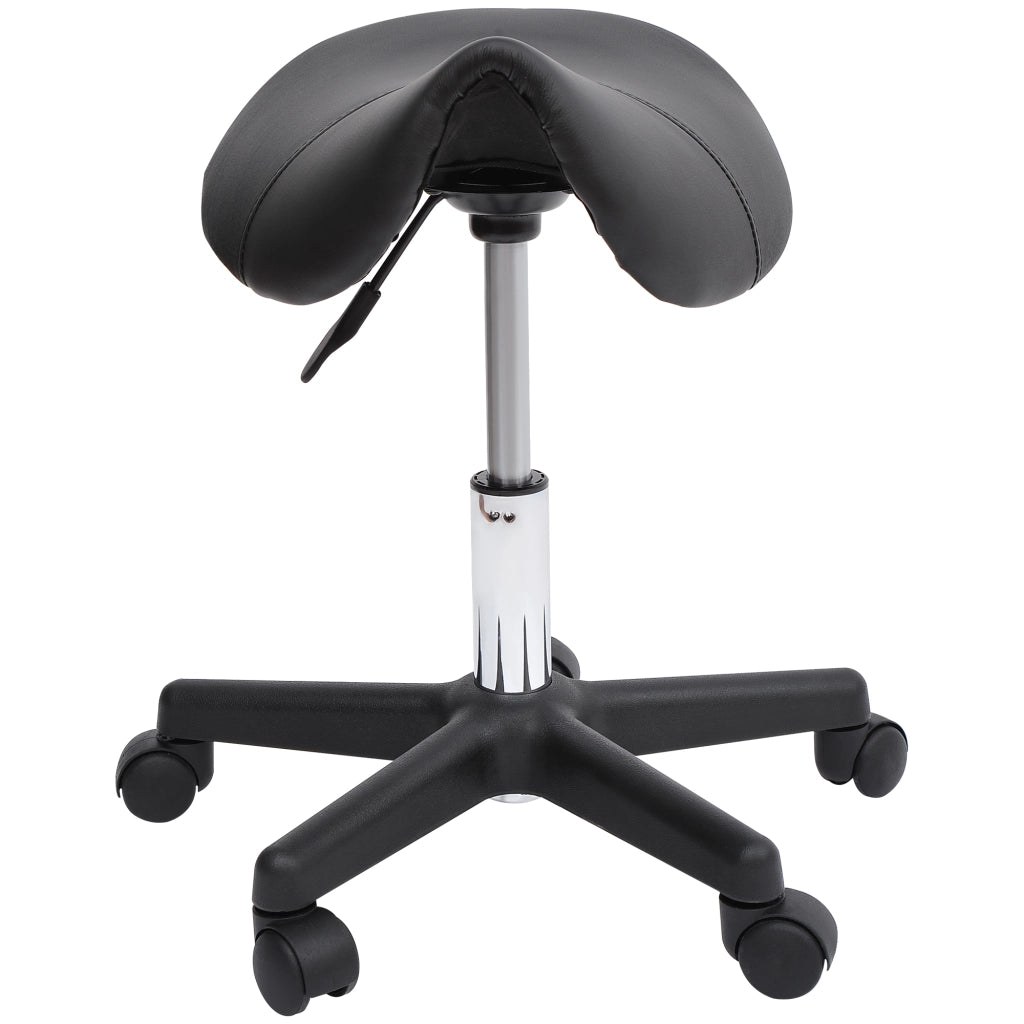 Sgabello Girevole a Sella Imbottito in Similpelle Nero ¨C Minimal ¨C Regolabile con Ruote