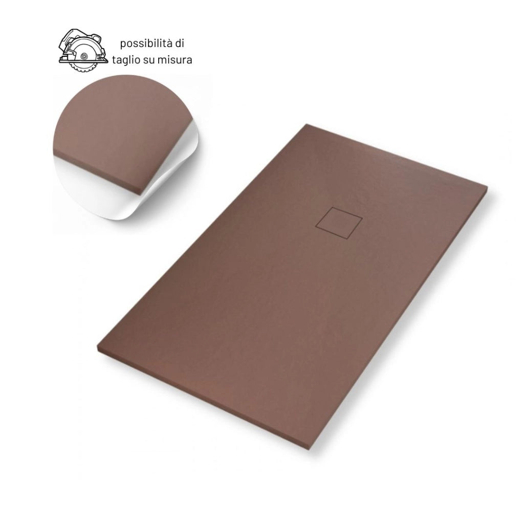 Piatto doccia in mineral marmo effetto ardesia antiscivolo colore cacao *** misure l100 x p70 x h4 cm, confezione 1