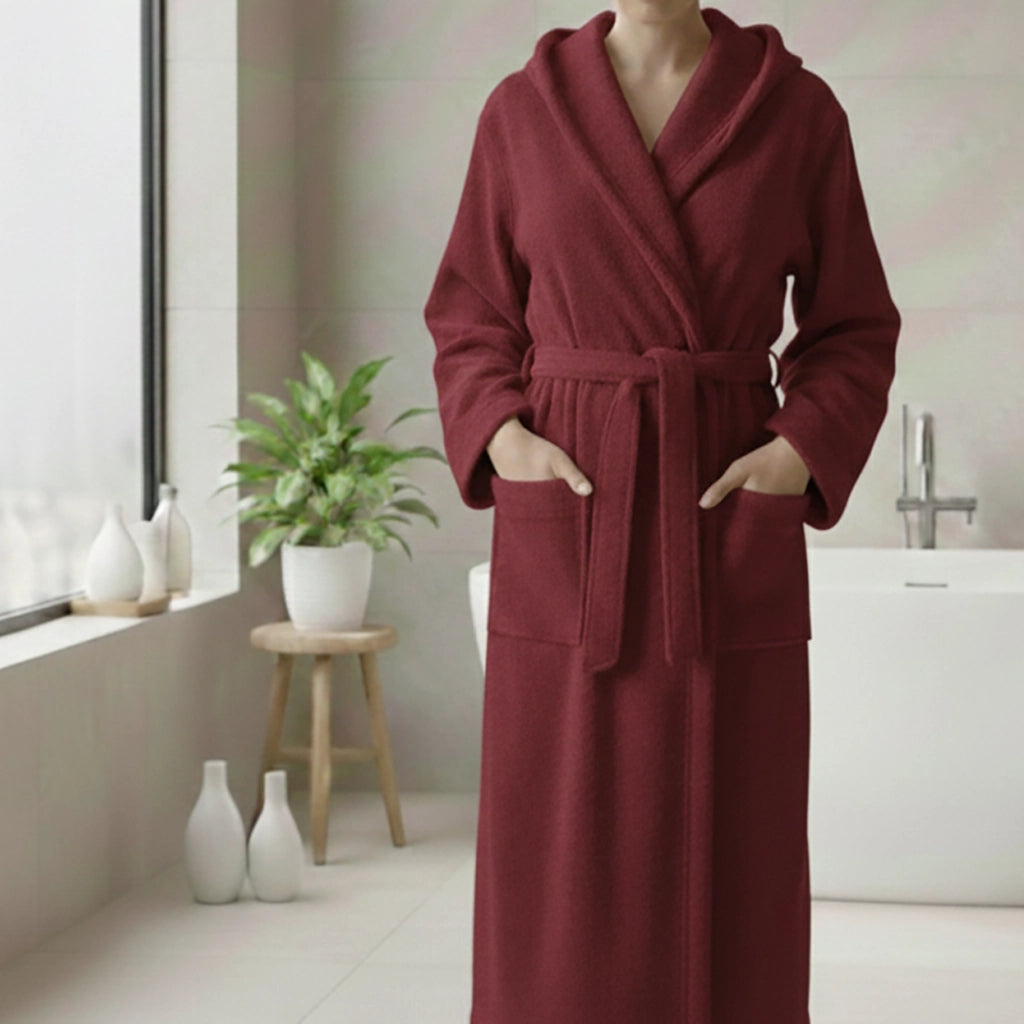 Satina, Accappatoio 100% Cotone con Cappuccio, Rosso Bordeaux