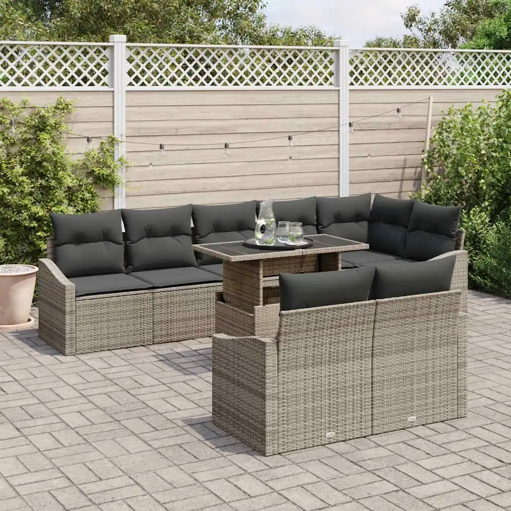 Set Divano da Giardino con cuscino 9 pcs Grigio polyrattan 3349025