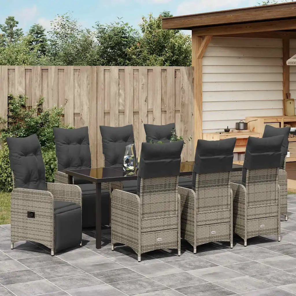 Set da Pranzo per Giardino con cuscino 9 pcs Beige polyrattan 3379687
