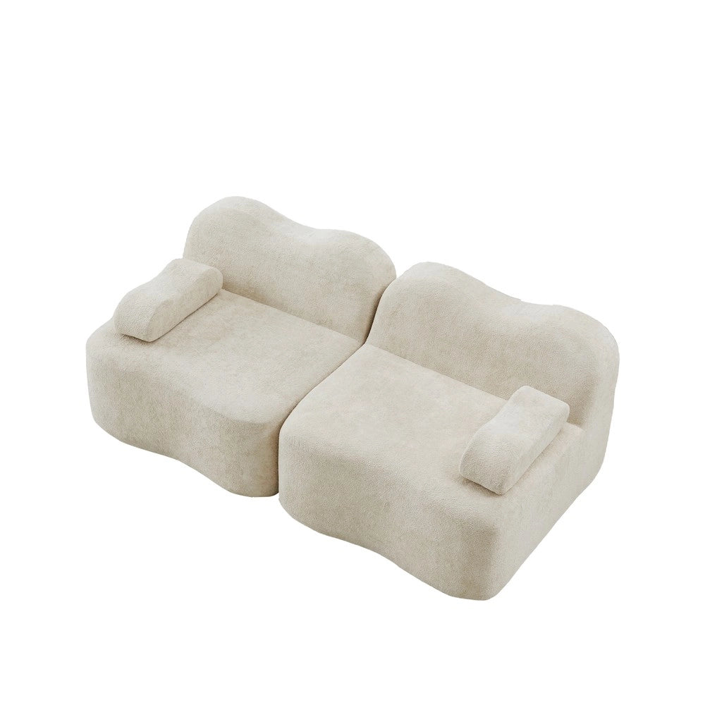 Divano Modulare 2 Posti con Cuscini e Braccioli ¨C Xylo ¨C Beige, Tessuto Morbido