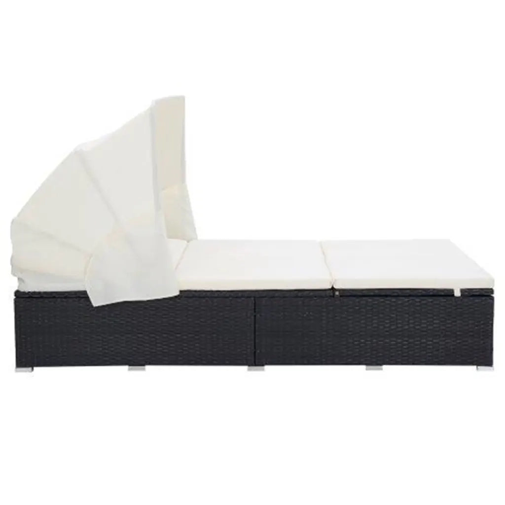 Lettino Prendisole a 2 Posti con Cuscino in Polyrattan Nero 310235