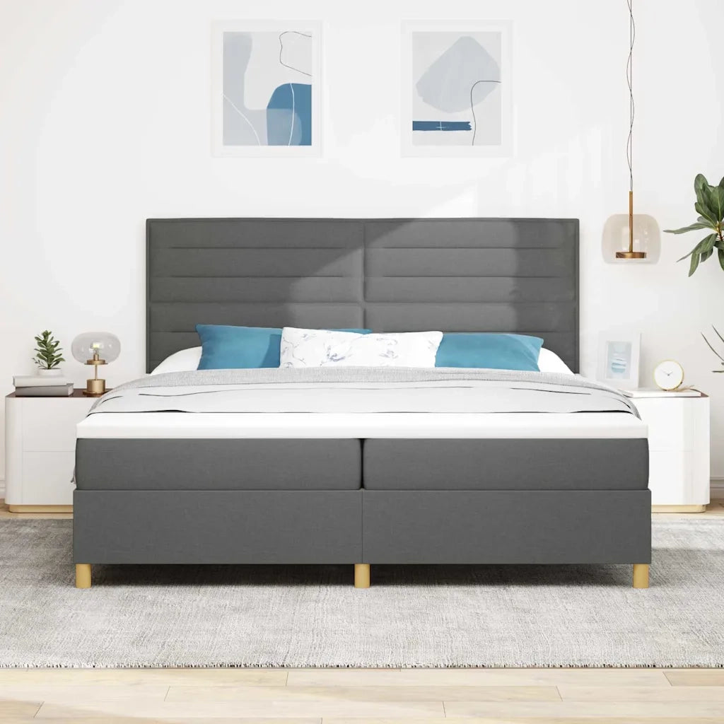 Letto a Sorgente LED Grigio scuro 200 x 200 cm Tessuto