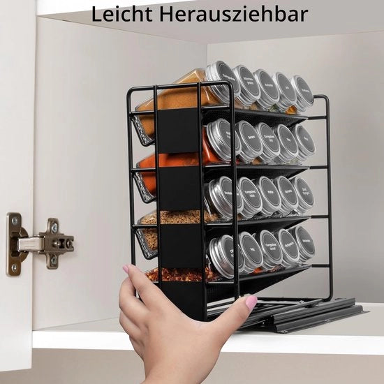 Set di contenitori per erbe con etichette e contenitore per erbe [20 pezzi, 120 ml ciascuno] - Set di contenitori in vetro per erbe con coperchio, setaccio, cucchiaio, adesivi e organizzatore da cucina pieghevole - Resistenti al BPA