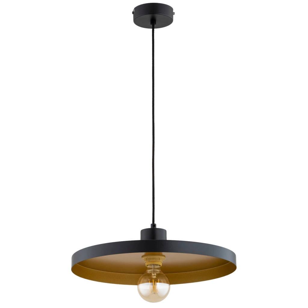 Lampada a sospensione loft nero oro piatto E27 15W Alfa