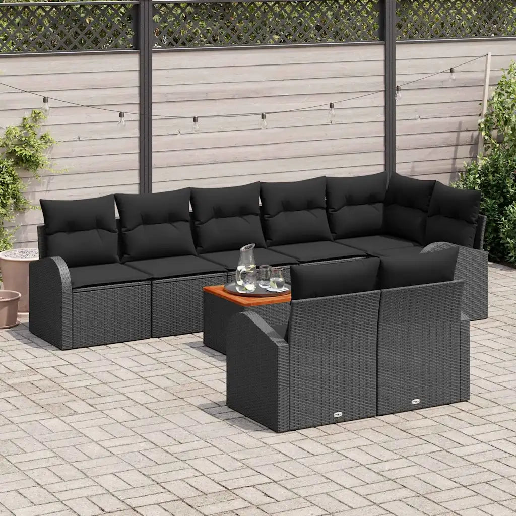 Set Divano da Giardino con cuscino 9 pcs Nero polyrattan