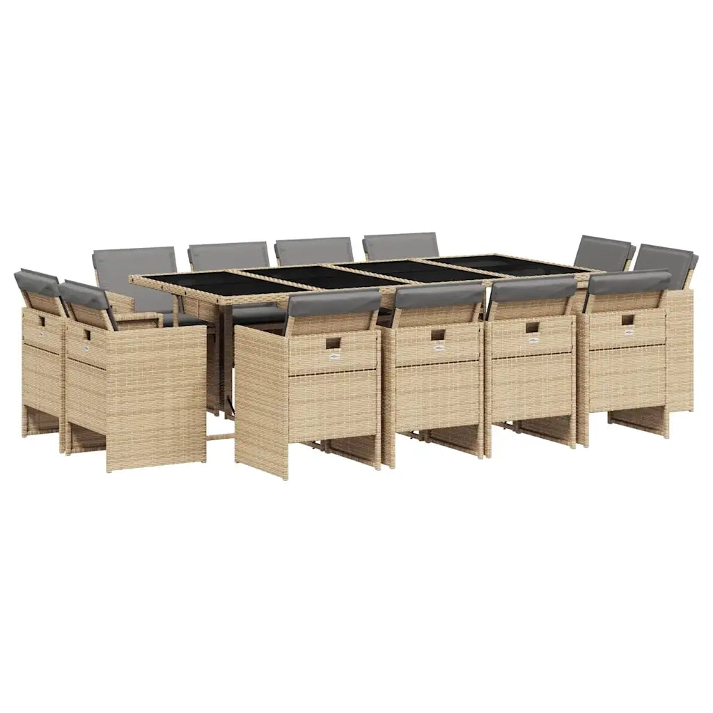 Set Pranzo da Giardino 13 pz con Cuscini Beige Misto Polyrattan 3210684