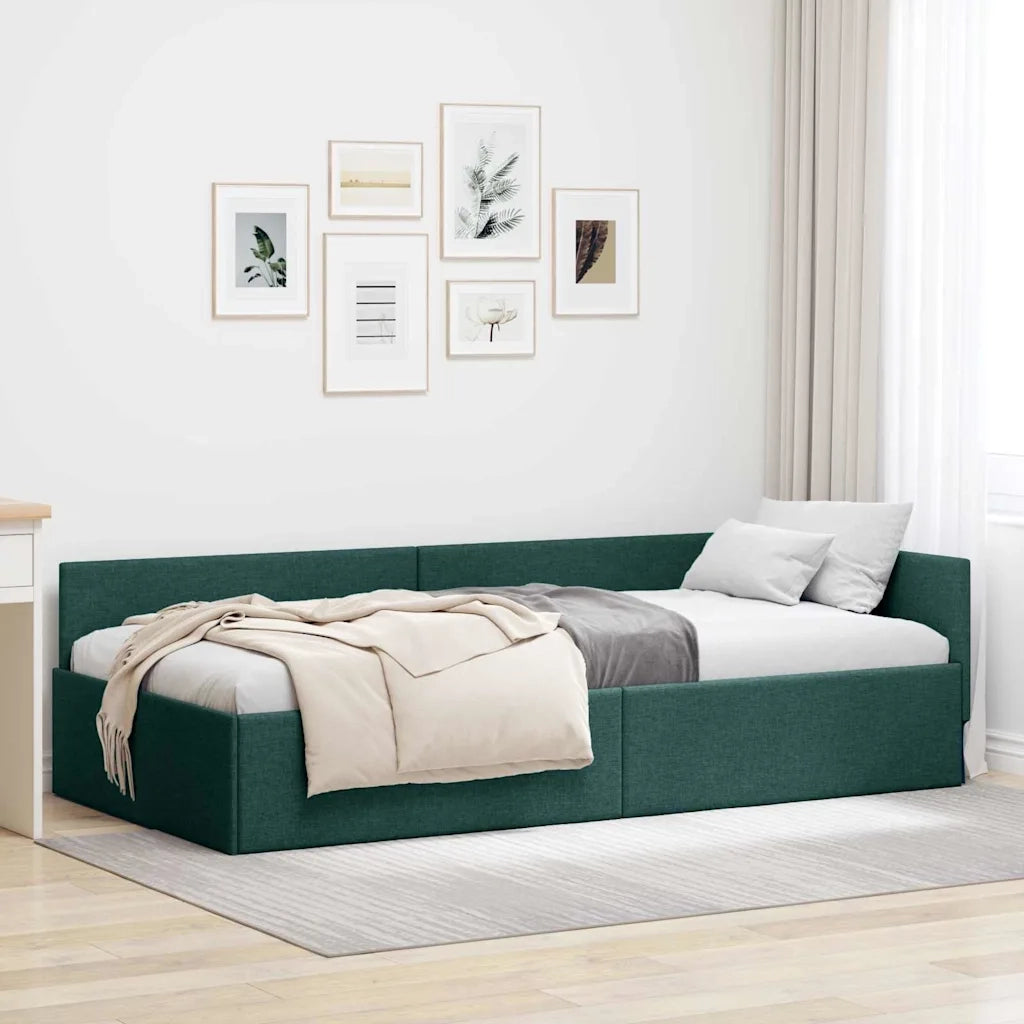 Cornice del letto ad angolo Verde Scuro 100 cm x 200 cm Tessuto 42016055