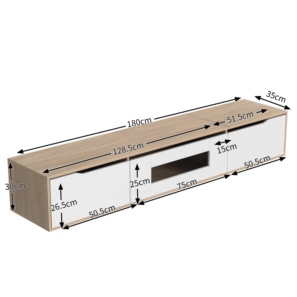 Cassettiera per TV bianca lucida in truciolare lunghezza 180 cm