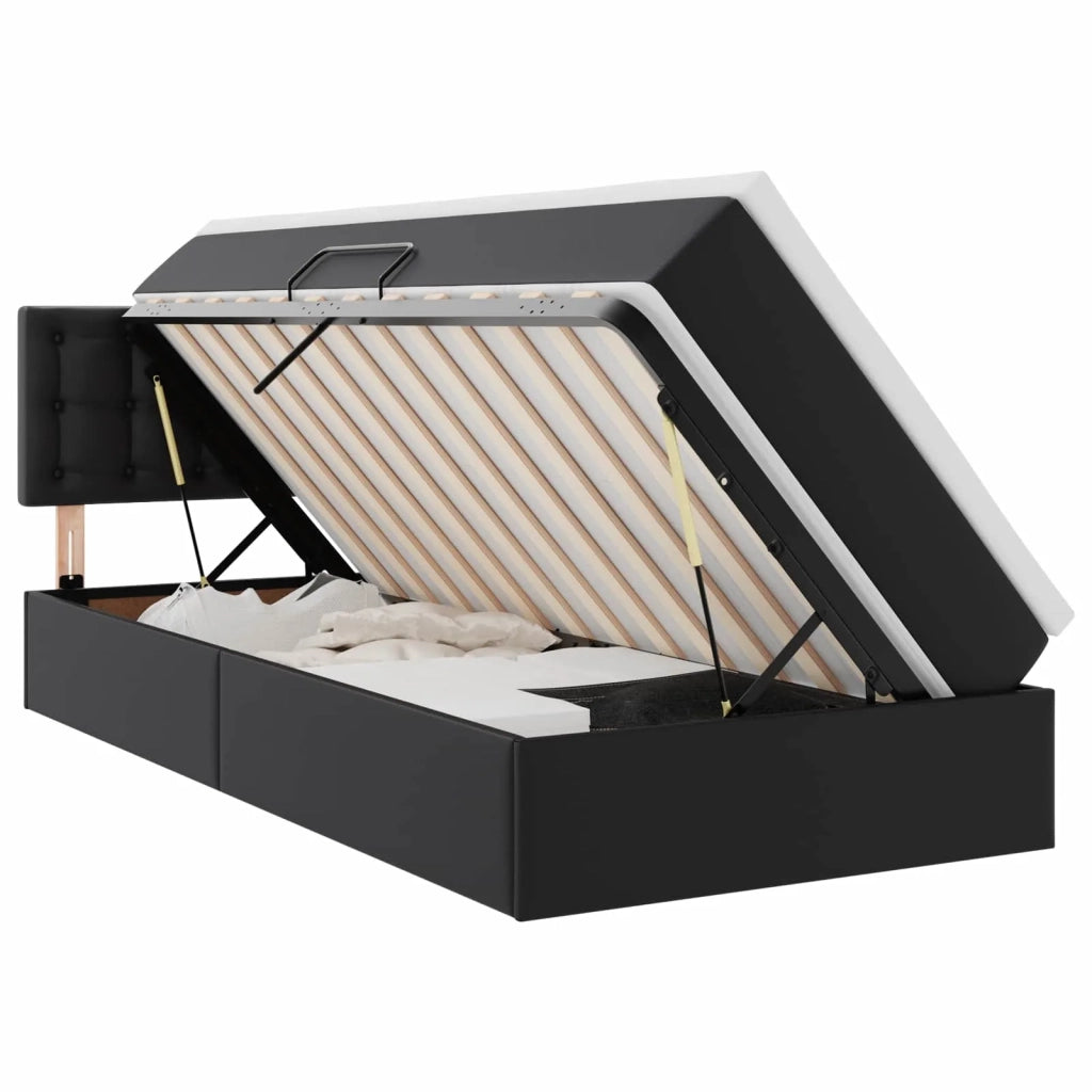Letto con contenitore e LED Nero 90 x 200 cm Pelle Sintetica
