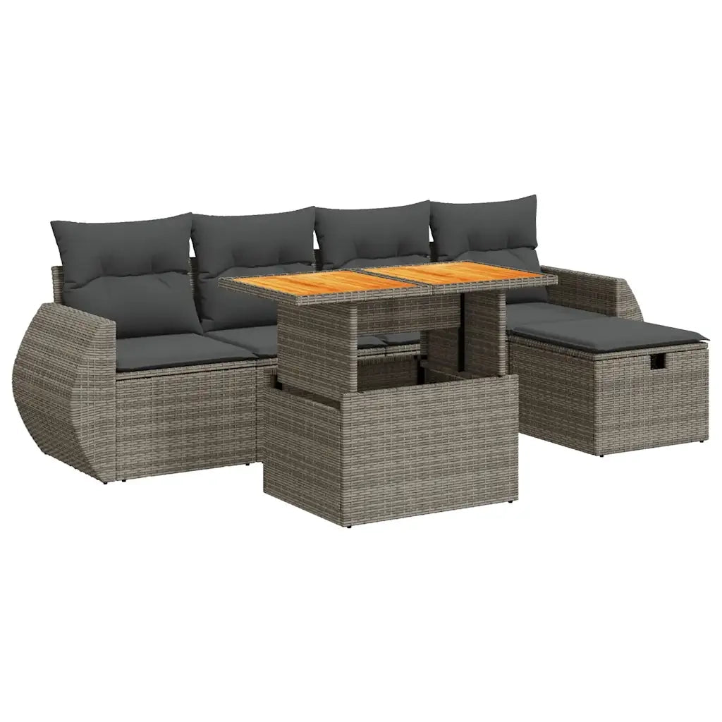 Set Divano da Giardino 6pz con Cuscini Grigio Polyrattan Acacia 3328054