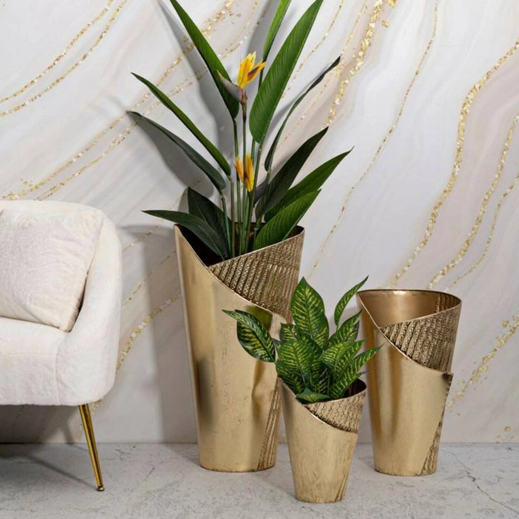 Set di 3 vasi Morrone, Complemento d'arredo, Anfora, Accessorio d'arredo, 39x42 h75 cm, Oro