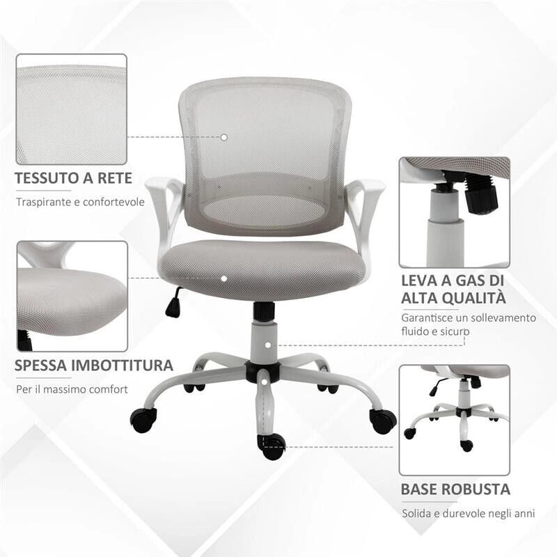 SEDIA ERGONOMICA DA UFFICIO CON ALTEZZA REGOLABILE IN TESSUTO A RETE GRIGIO
