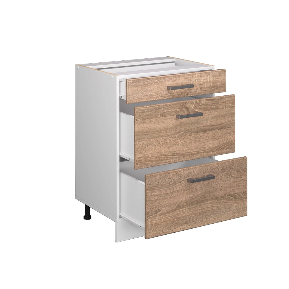 Mobiletto base per cucina R-Line Sonoma/Bianco 60 cm con cassetti, PL Rovere Vicco