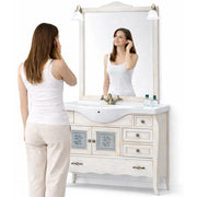 Mobile Da Bagno Avorio Completo Modello Martina Completo con Specchio e Lavabo