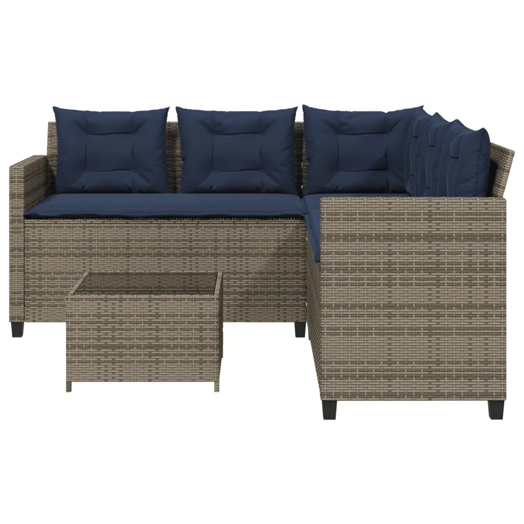 Divano da giardino con Tavolino e cuscini a forma di L in Polyrattan Grigio 369046