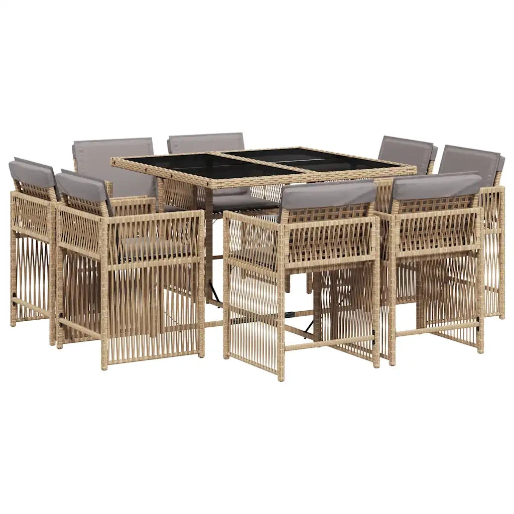 Set Pranzo da Giardino 9 pz con Cuscini Beige Misto Polyrattan