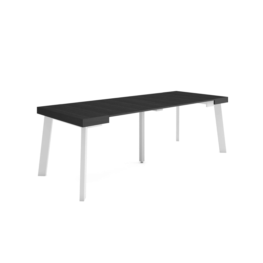 Consolle allungabile, 222x90x73cm, Per 10 persone, Gambe in legno, Nero RF3012