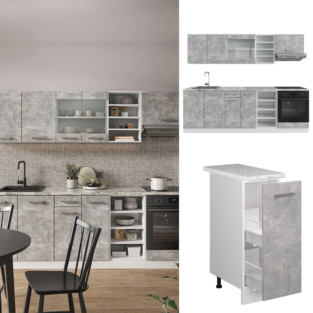 Cucina componibile R-Line Calcestruzzo/Bianco 240 cm, PL Rovere Vicco