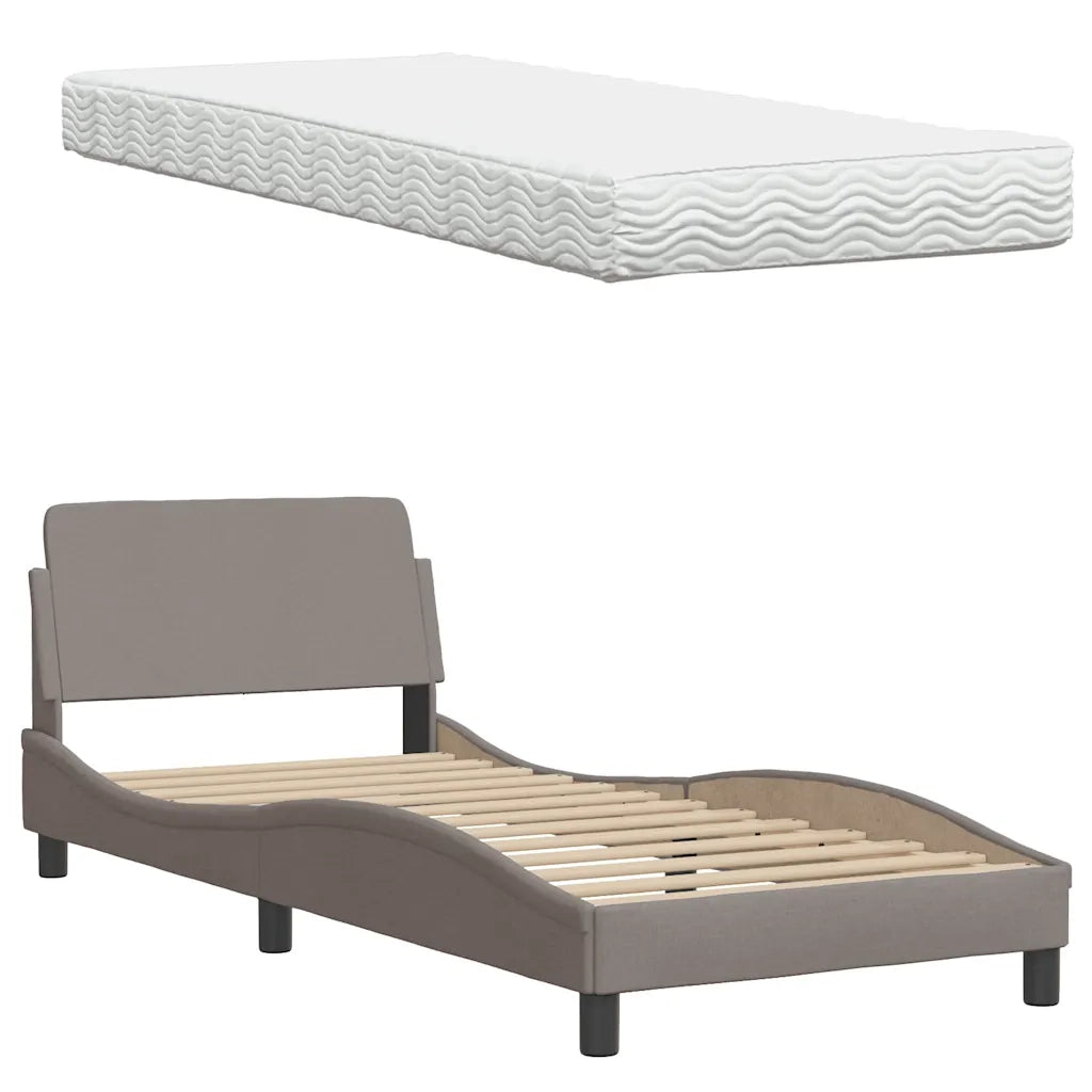 Letto con Materasso Hanko Tortora 90x200 cm in Tessuto 3310507