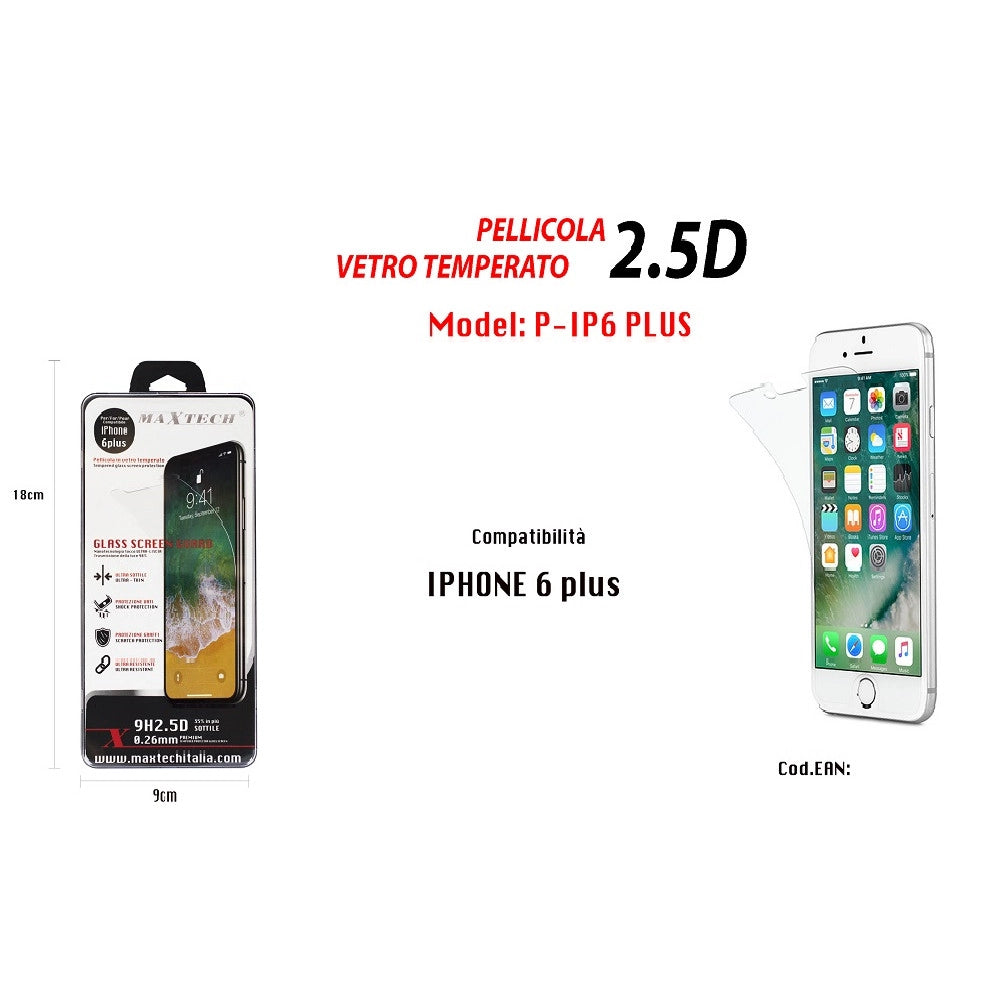 Trade Shop - Pellicola In Vetro Temperato Iphone 6 Plus Protezione Schermo Maxtech P-ip6 Plus -
