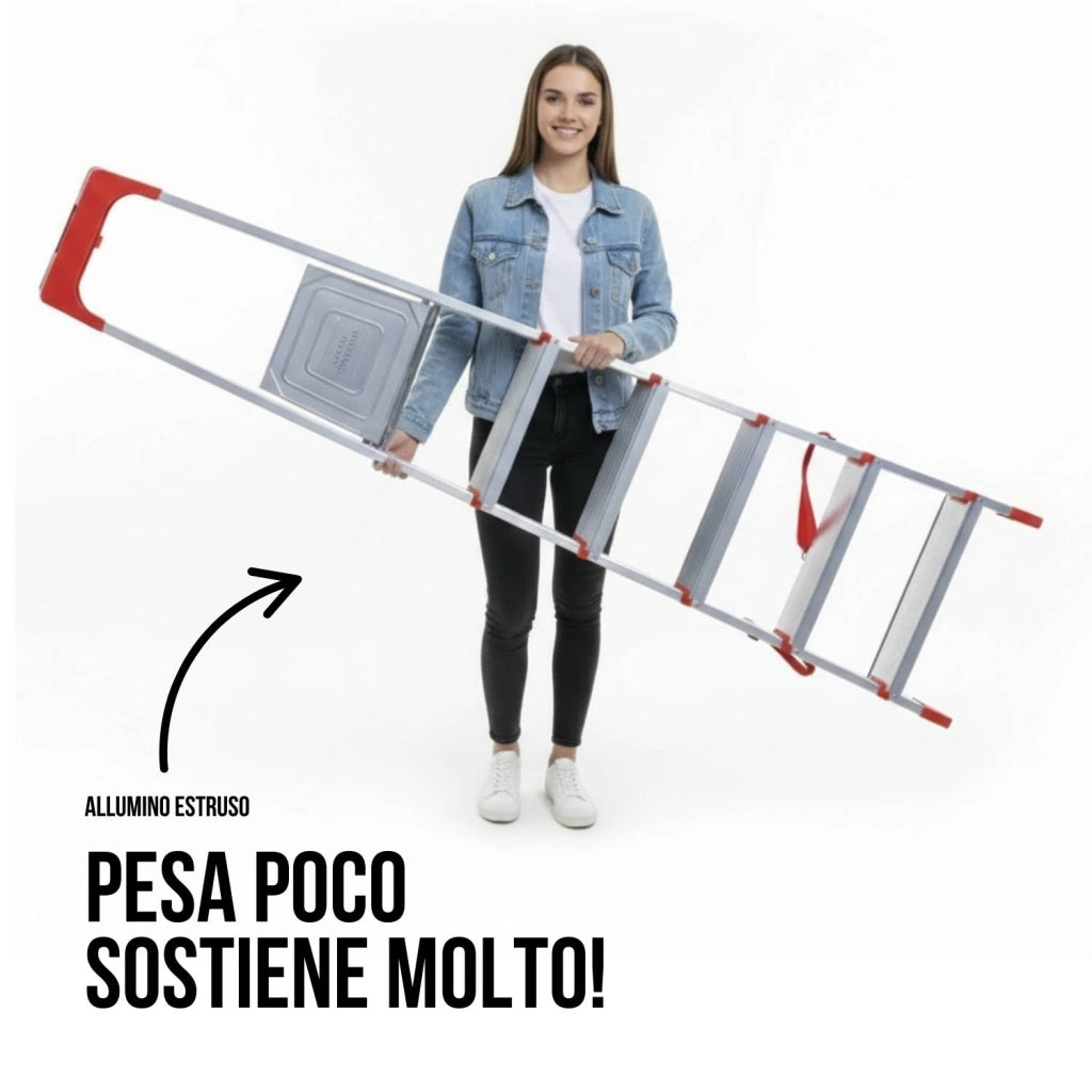 Scala Domestica in Alluminio Martina Leggera Portatile Scaletto Vaschetta Portaoggetti Pieghevole Robusta Salv 6 gradini