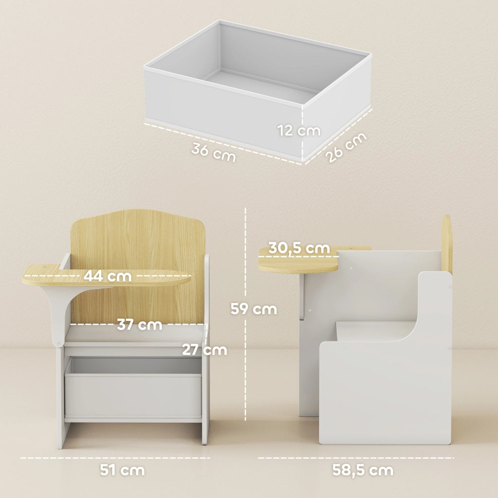 Scrivania con sedia e contenitore per bambini ¨C Xylo ¨C Set 2-in-1 bianco per disegno e gioco