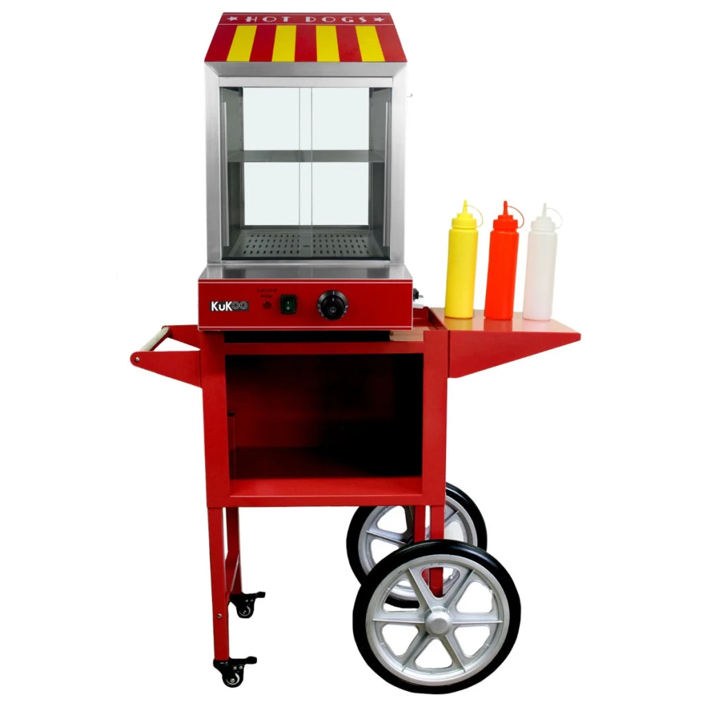 KuKoo Macchina a Vapore per Hot Dog in Acciaio Inox con Carrello per eventi, feste e attività commerciali
