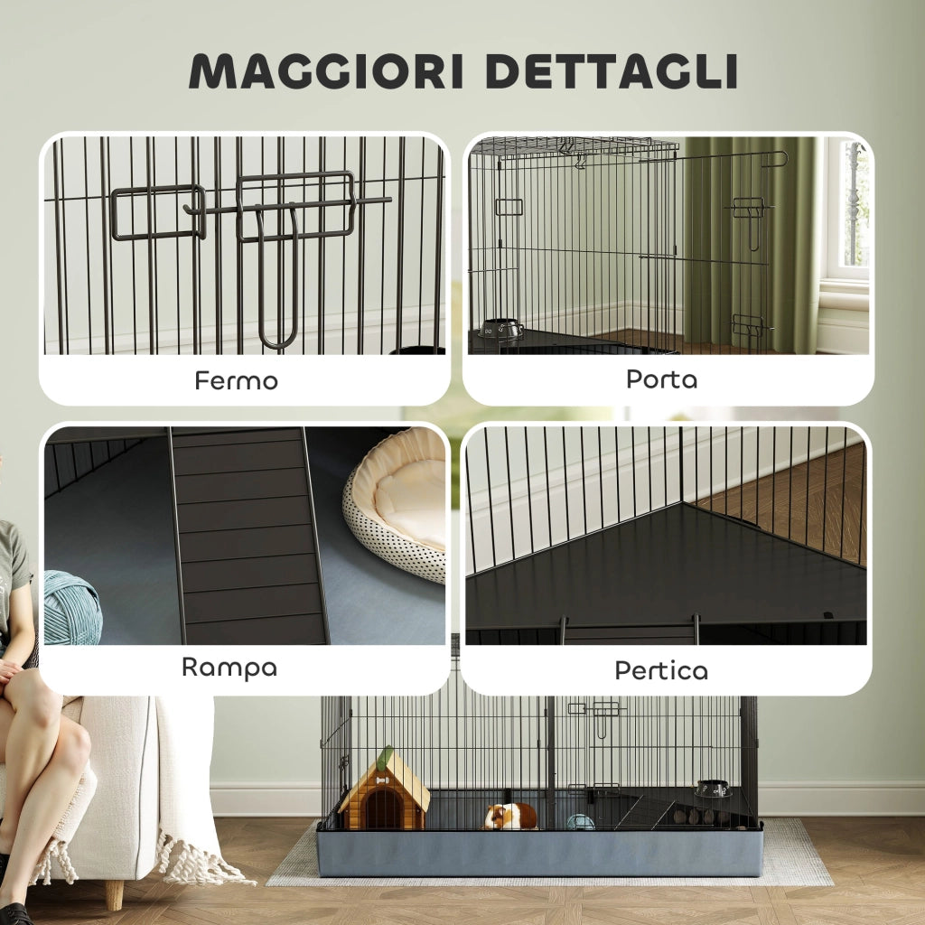 Gabbia per Piccoli Animali 2 in 1 ¨C Xylo ¨C Coperchio Rimovibile, Sezioni Separate, 121x61x61 cm, Nero