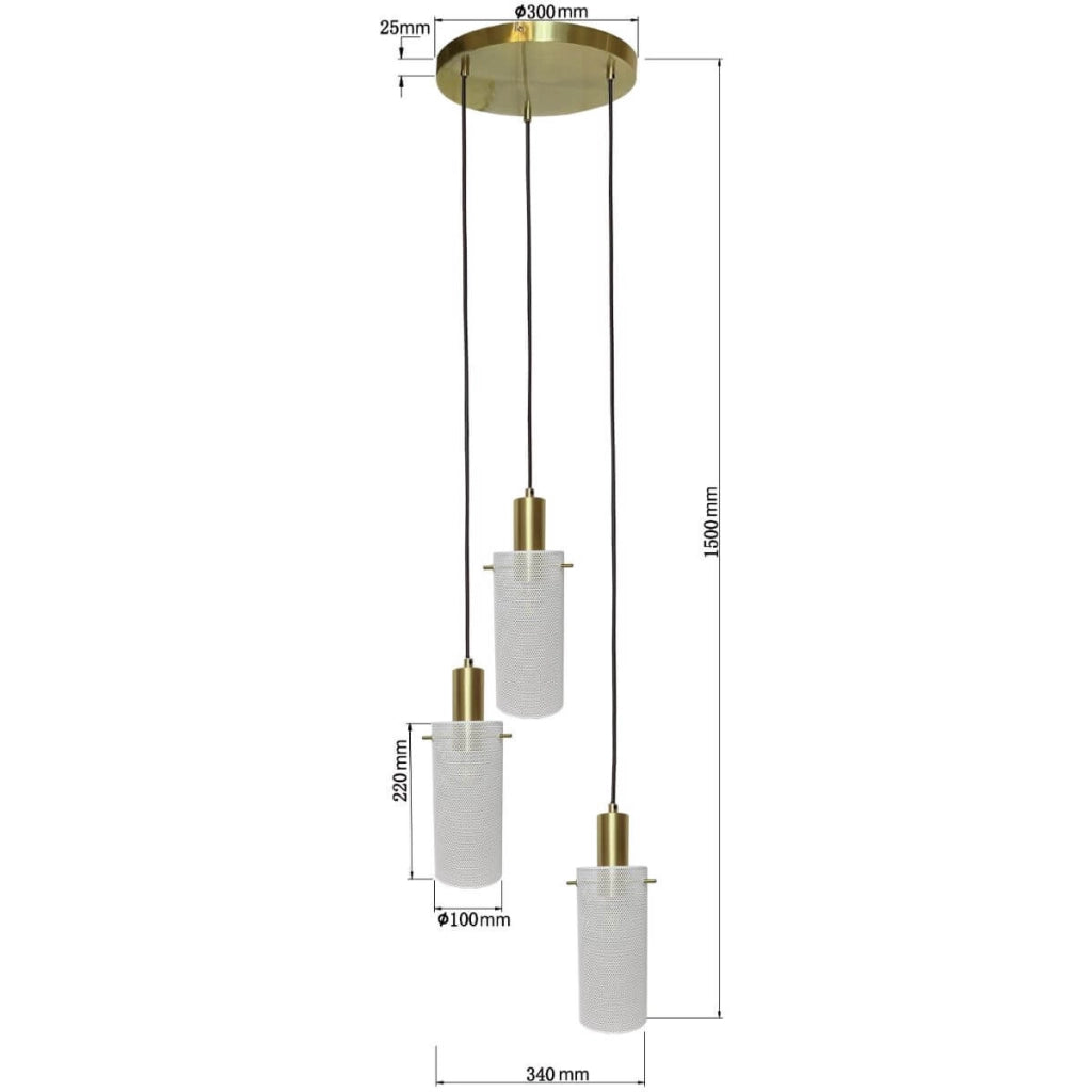 Lampada a sospensione Tirana 3xE27 bianco oro Light Prestige