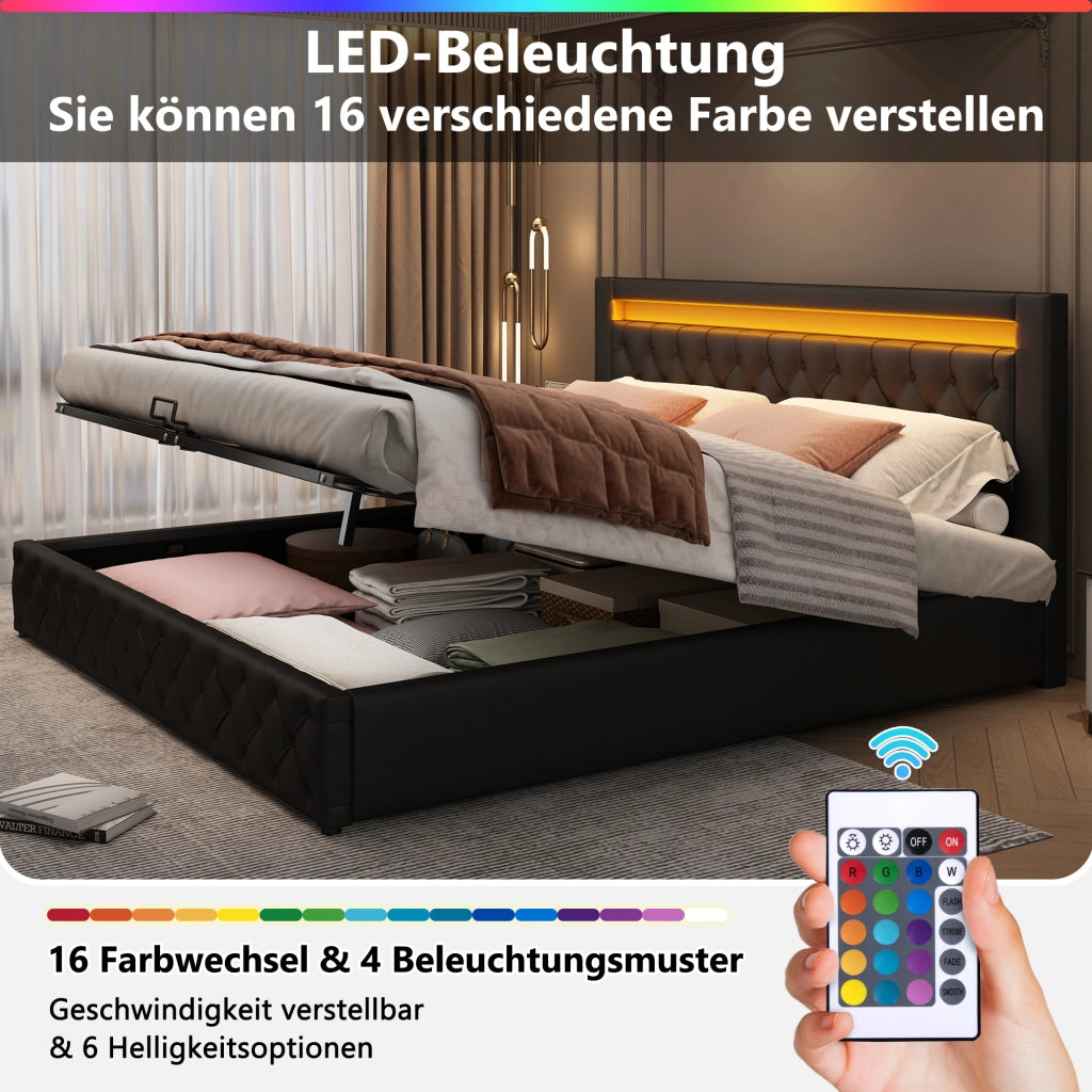 letto imbottito pu nero 162 x 207 cm
