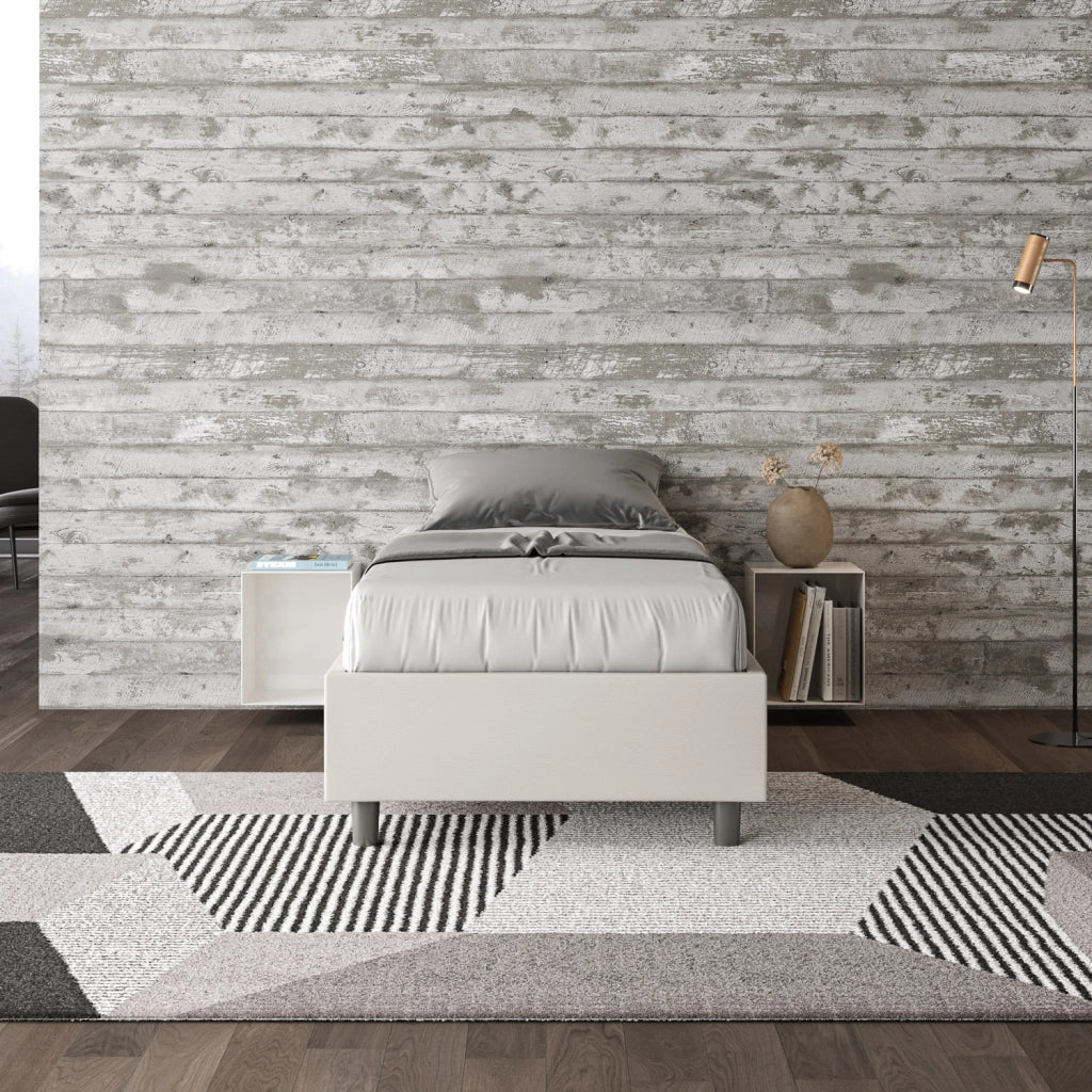 BS COM Letto singolo senza rete imbottito 80x210 similpelle bianco