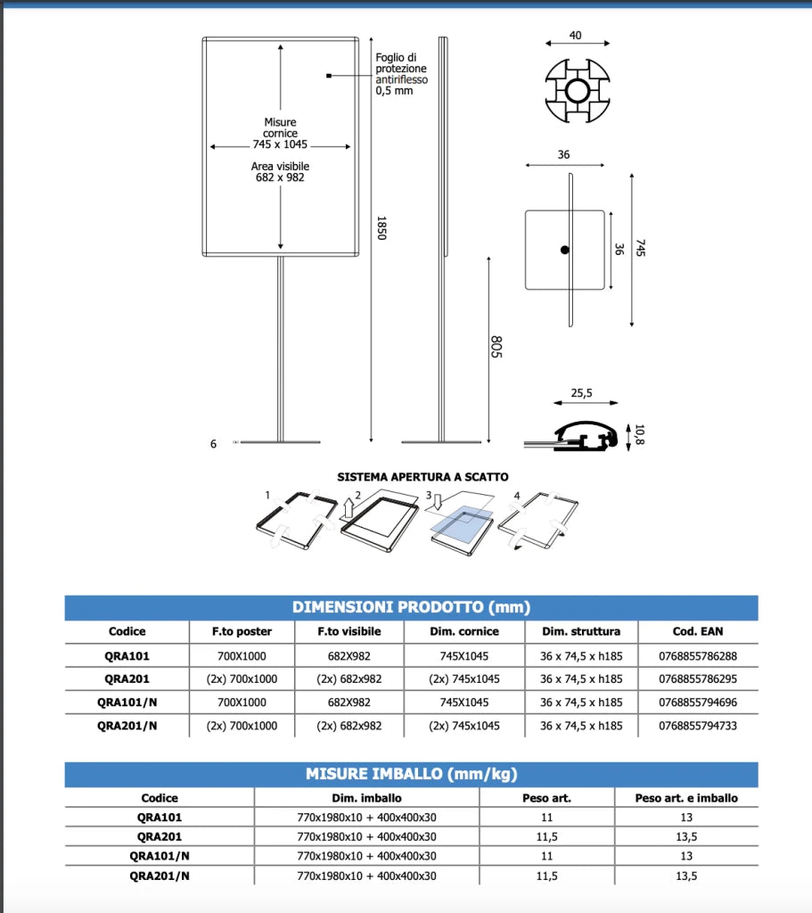 Porta Comunicazioni con cornice 70 x 100 linea Q System NERO - Monofacciale