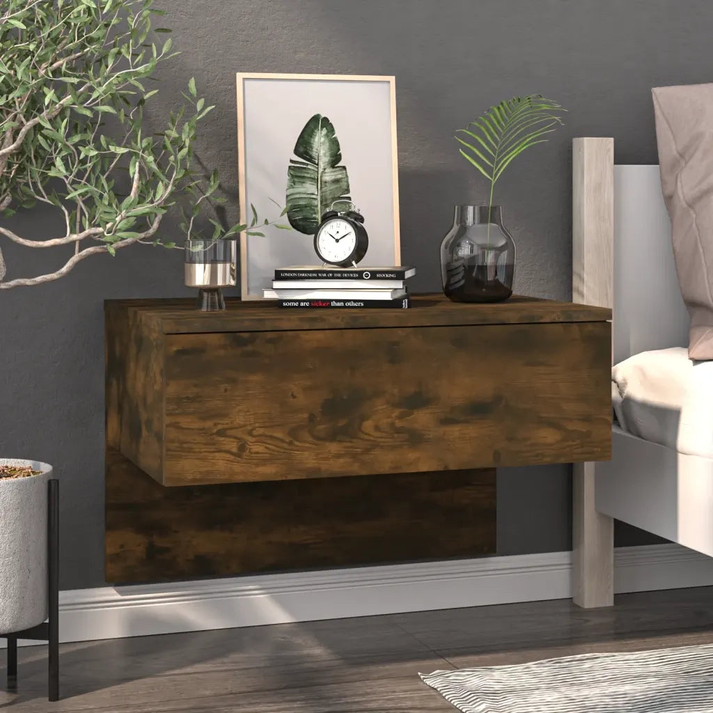 Set di 2 Comodini | Armadio da Notte | Mobiletto da notte a Muro Rovere Fumo