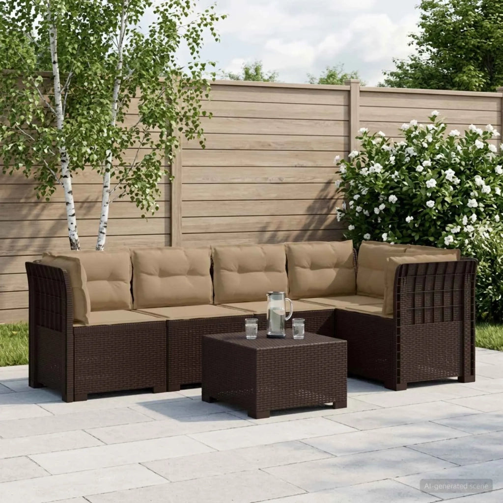 Divano da Giardino 5 Posti con Cuscini Stile Rattan PP Marrone 3444056