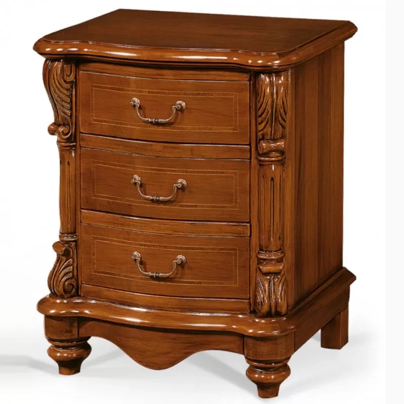 Comodino in legno 3 cassetti con intarsi e intagli 57x38x72 - Mobili 2G