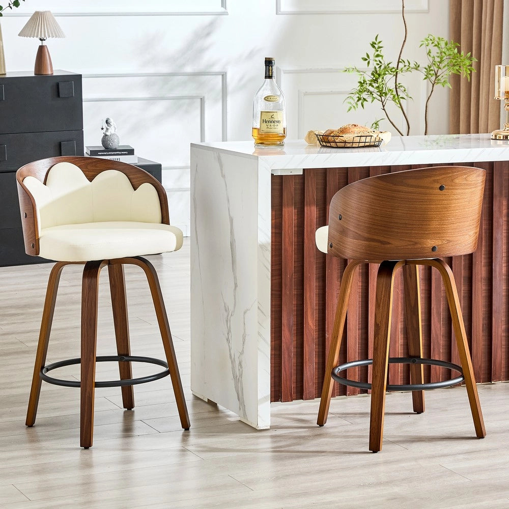 Set 2 Sgabelli da Bar con Schienale Floreale ¨C MINIMAL ¨C Legno Curvato, Ecopelle, Metallo, Moderno