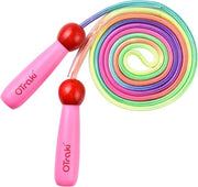 Saltello con Corda Regolabile per Bambini con Maniglie in Legno - Rosa e 2.5m