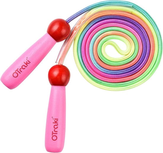 Saltello con Corda Regolabile per Bambini con Maniglie in Legno - Rosa e 2.5m