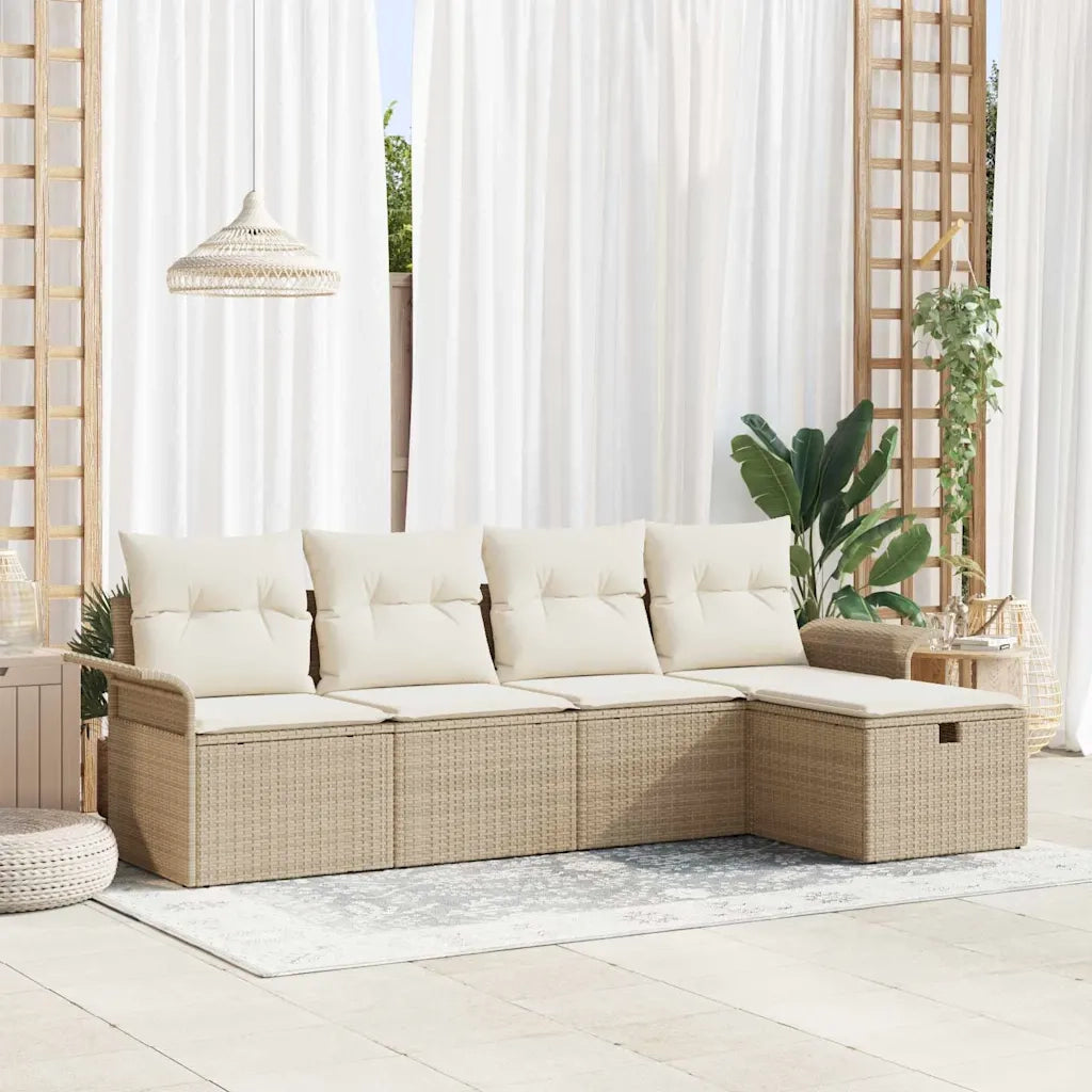 Set Divano da Giardino 5 pcs Beige e Crema polyrattan