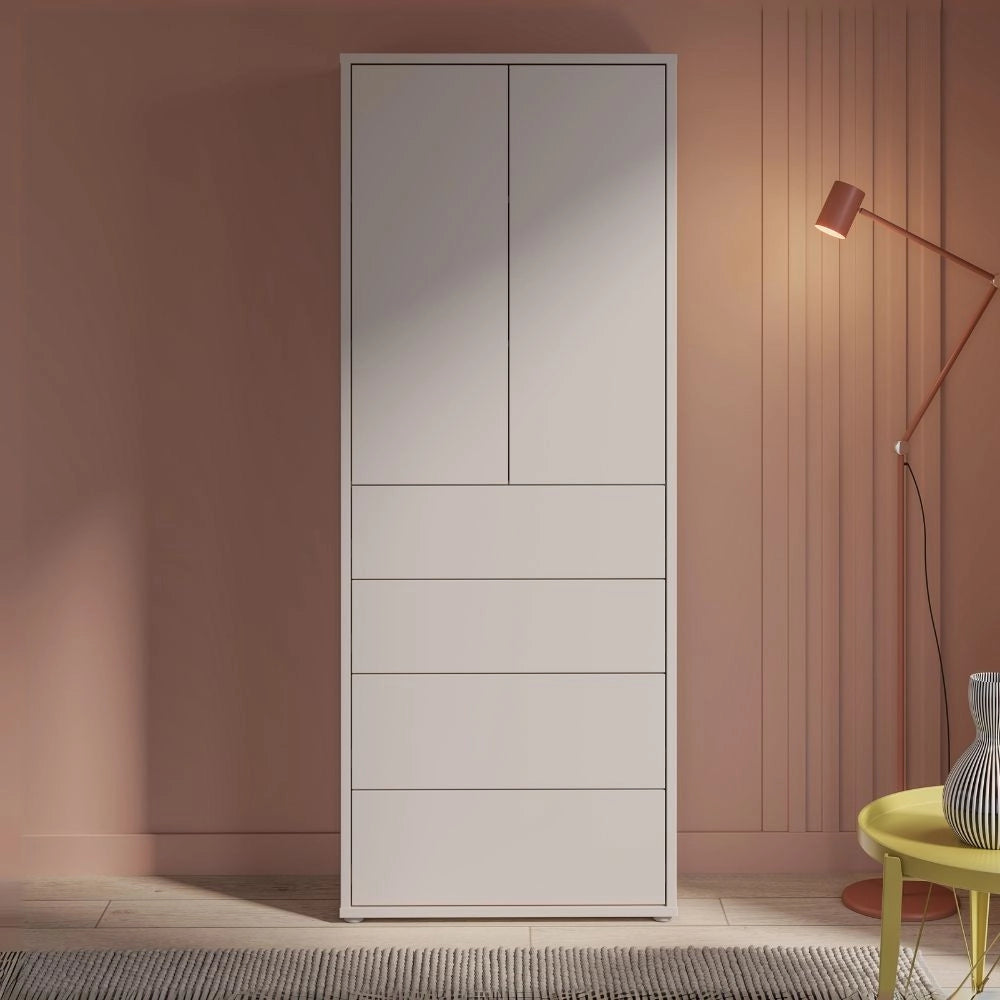 Mobile multiuso Medea con 4 cassetti e 2 ante cashmere 75x35x192 – Armadio salvaspazio