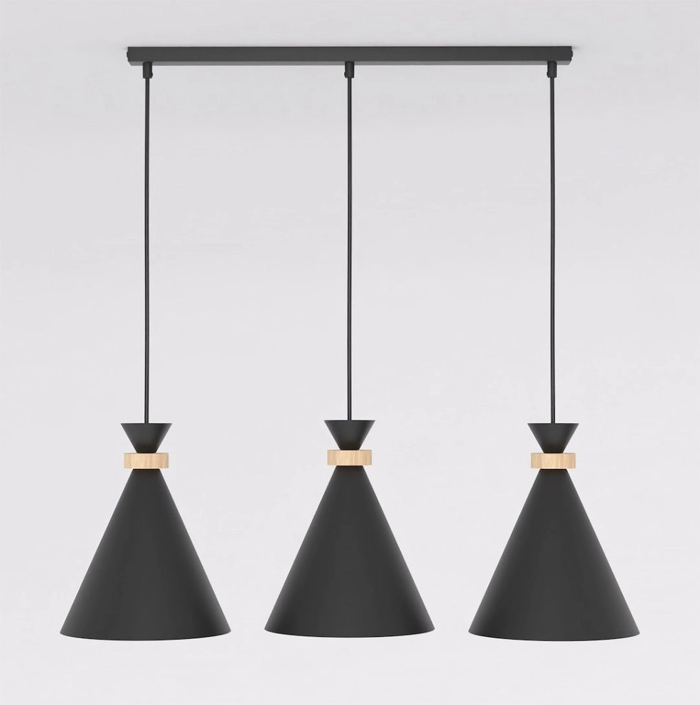 Lampada a sospensione ZERO nera 3xE27 legno Emibig